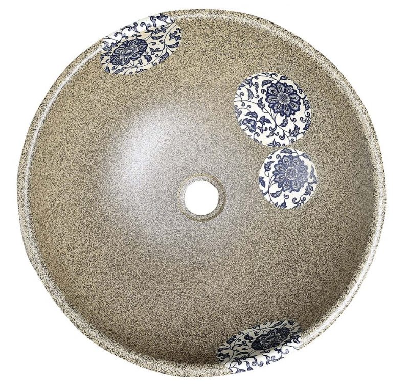 PRIORI umywalka ceramiczna, średnica 42cm, kamień z niebieskim wzorem