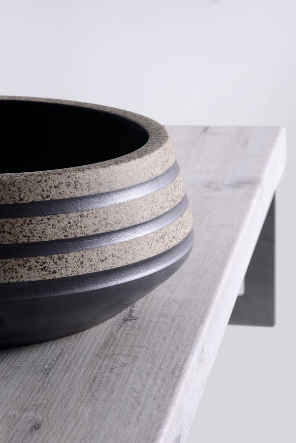 PRIORI umywalka ceramiczna, średnica 41cm, czarny/kamień