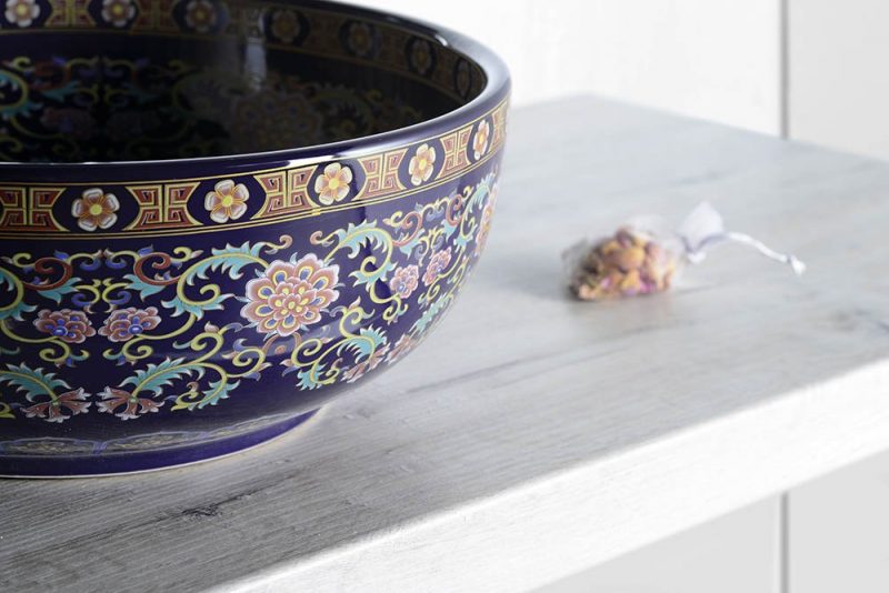 PRIORI umywalka ceramiczna, średnica 40,5cm, fioletowy z ozdobami