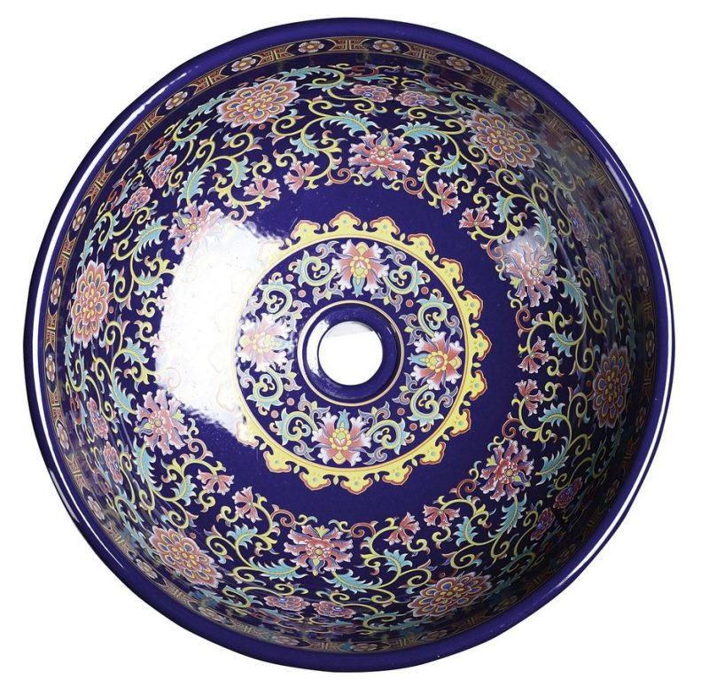 PRIORI umywalka ceramiczna, średnica 40,5cm, fioletowy z ozdobami