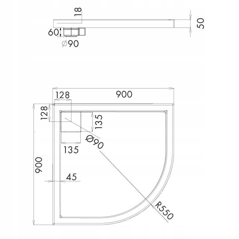 SCHEDPOL OMEGA BRODZIK PÓŁOKRĄGŁY 90X90 CZARNY 3.0455/C/ST